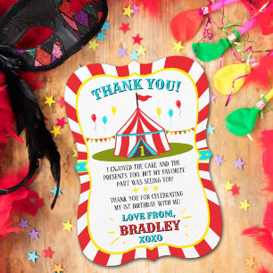 Big Top Circus Carnival 1st Birthday Thank You Card