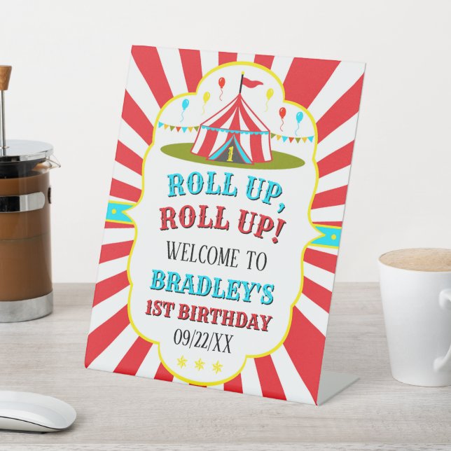 Big Top Circus Carnival 1st Birthday Welcome Pedestal Sign (In SItu)