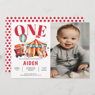 Big Top Circus Carnival 1st Photo Birthday Invitation