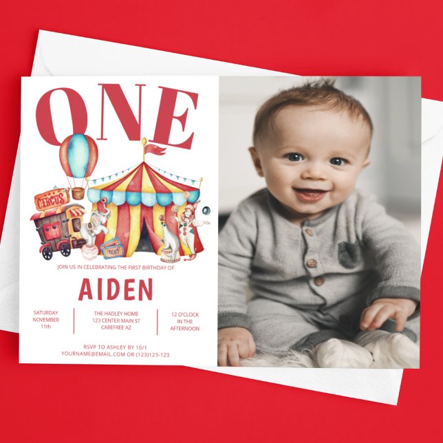 Big Top Circus Carnival 1st Photo Birthday Invitation (Creator Uploaded)