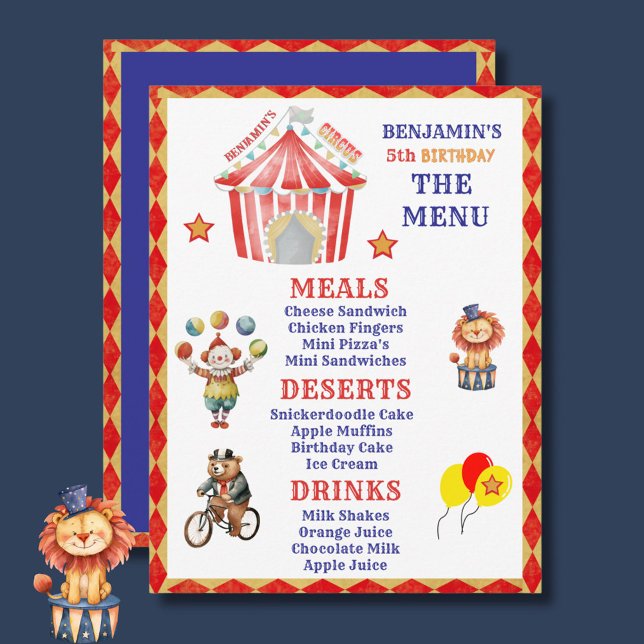 Big Top Circus Carnival 5th Birthday Budget Menu  (Creator Uploaded)
