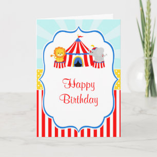 Big Top Circus Carnival Birthday in Red Birthday Card