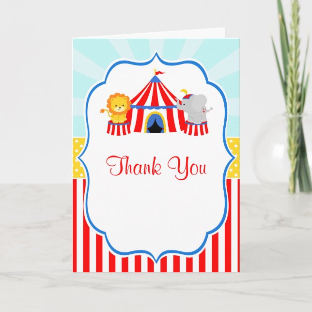 Big Top Circus Carnival Birthday in Red Thank You (Front)