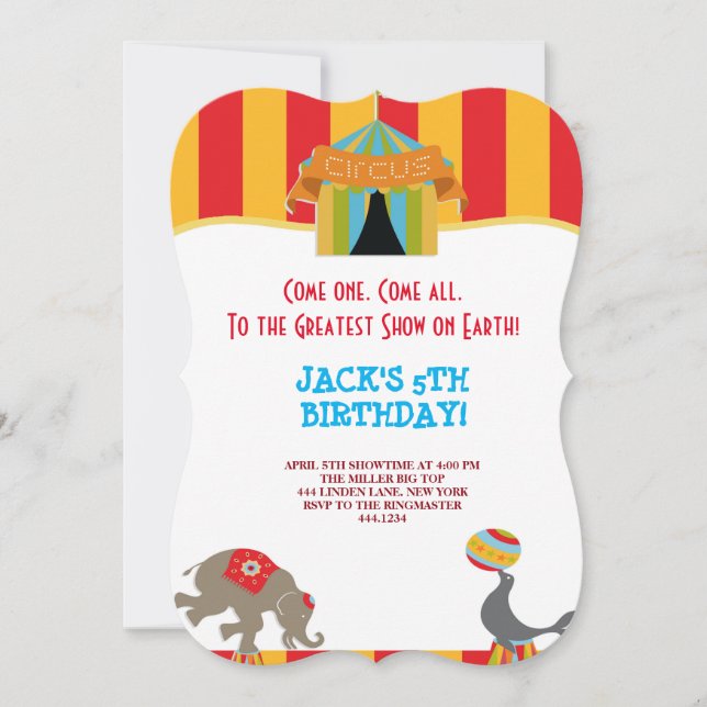 BIG TOP CIRCUS CARNIVAL BIRTHDAY INVITATIONS (Front)