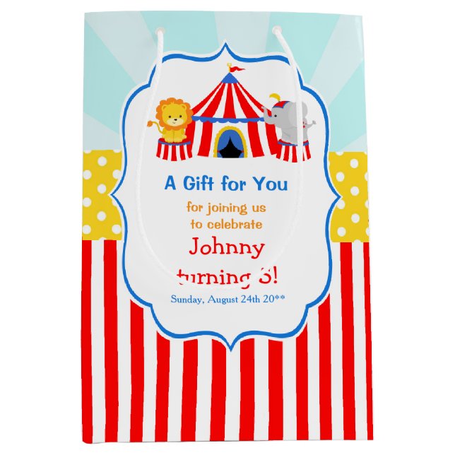 Big Top Circus Carnival Birthday Party Thank You Medium Gift Bag (Front)