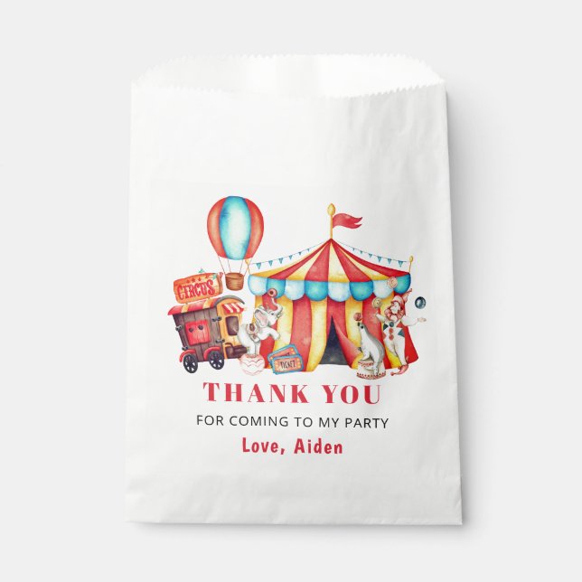 Big Top Circus Carnival Birthday Thank You Favour Bags (Front)