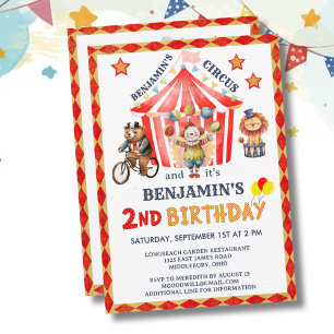 Big Top Circus Carnival Boy 2nd Birthday  Invitation