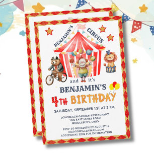 Big Top Circus Carnival Boy 4th Birthday  Invitation