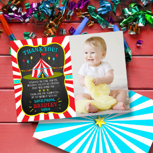Big Top Circus Carnival Chalkboard 1st Birthday Thank You Card