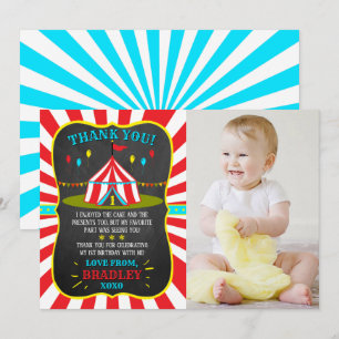Big Top Circus Carnival Chalkboard 1st Birthday Thank You Card