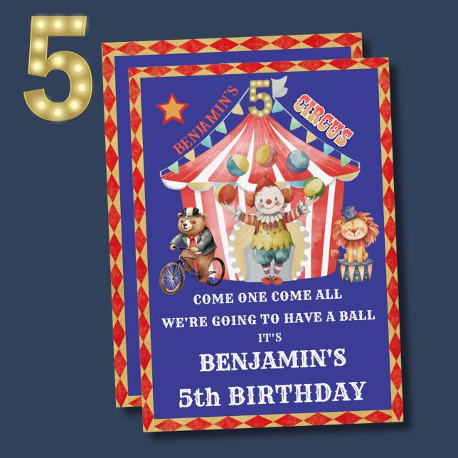 Big Top Circus Carnival Fifth Birthday  Invitation (Creator Uploaded)