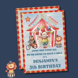 Big Top Circus Carnival Fifth Birthday  Invitation