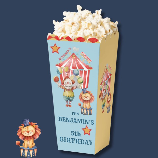 Big Top Circus Carnival Fifth Birthday Popcorn Favour Box (Creator Uploaded)