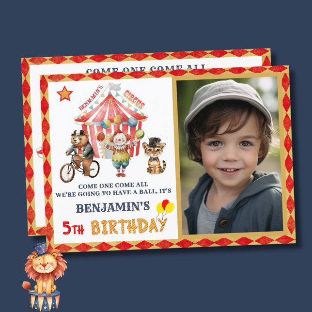 Big Top Circus Carnival Photo Fifth Birthday  Invitation (Creator Uploaded)
