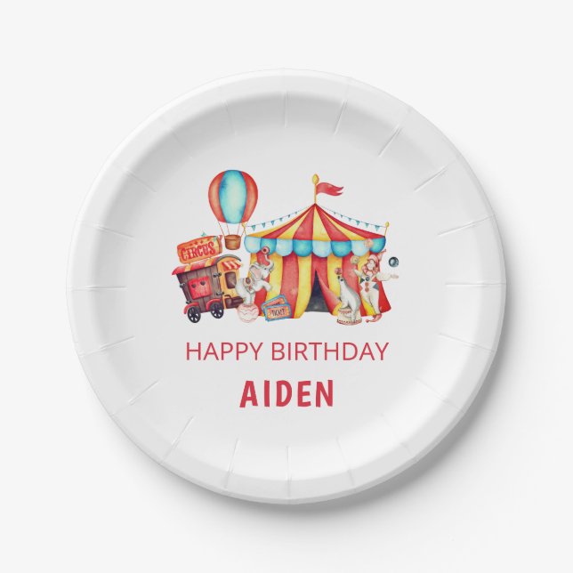 Big Top Circus Happy Birthday Paper Plate (Front)