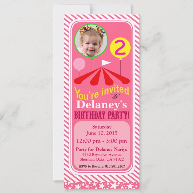 Big Top Circus Photo Fun Birthday Party | pink Invitation (Front)