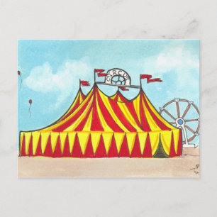 Big Top Circus Tent + ferris wheel art postcard