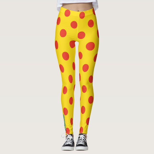 Big Top Dots: Bold Yellow & Red Polka Dot Leggings (Front)