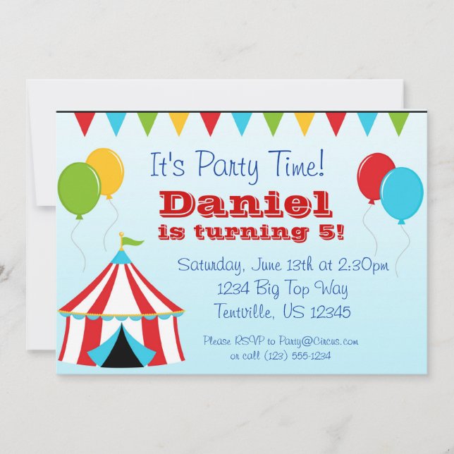 Big Top n Balloons Carnival Circus Birthday Party Invitation (Front)