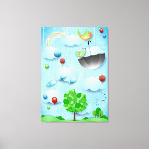 Big tree and flying birds canvas print