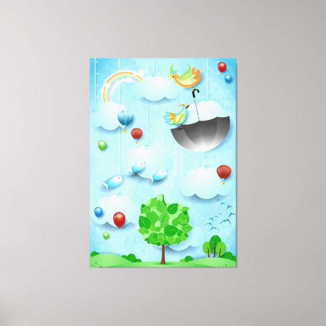 Big tree and flying birds canvas print (Front)
