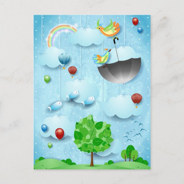 Big tree and flying birds postcard (Front)