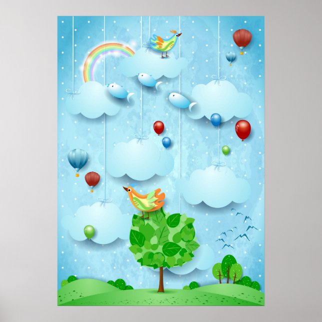 Big tree and flying fishes poster (Front)
