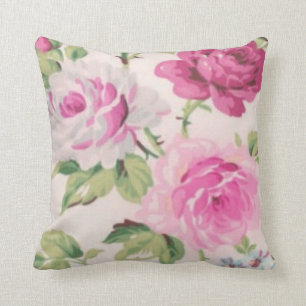 Big trendy roses shabby chic vintage floral girly cushion