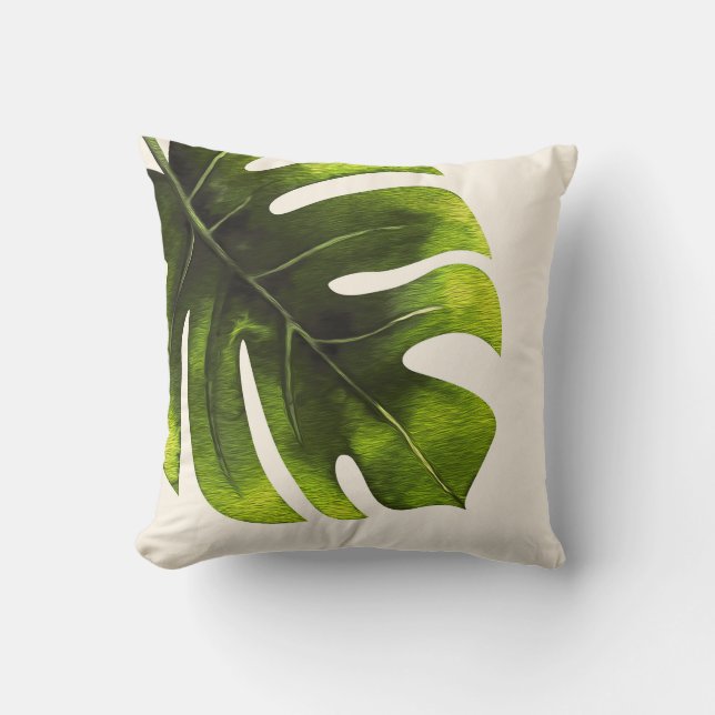 Big Tropical Palm Leaf Summer Chic Custom Cushion (Front)