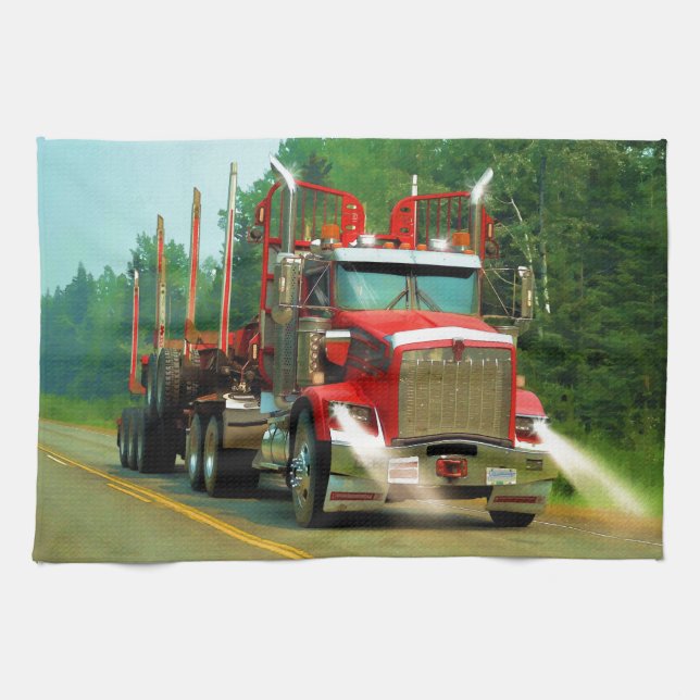 Big Truck and Highway Art for Lorry-lovers Tea Towel (Horizontal)