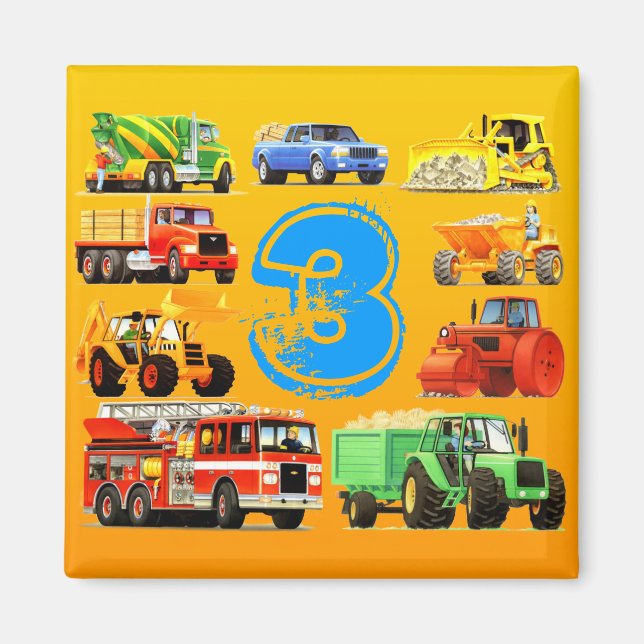 Big Trucks 3rd Birthday Magnet (Front)