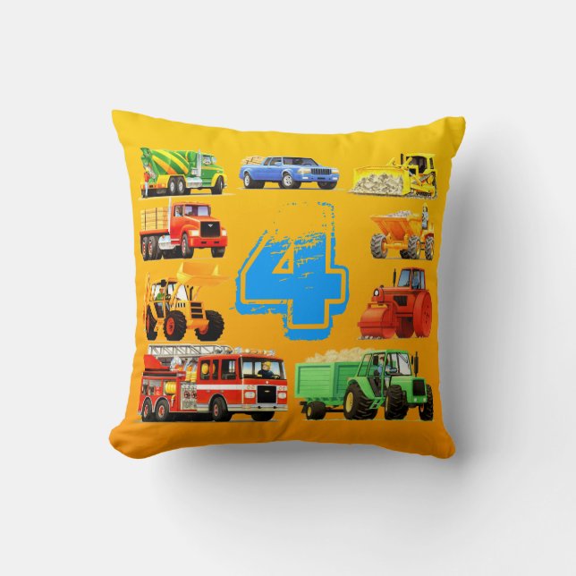 Big Trucks 4th Birthday Cushion (Front)