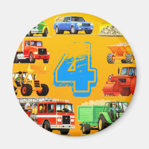 Big Trucks 4th Birthday Magnet