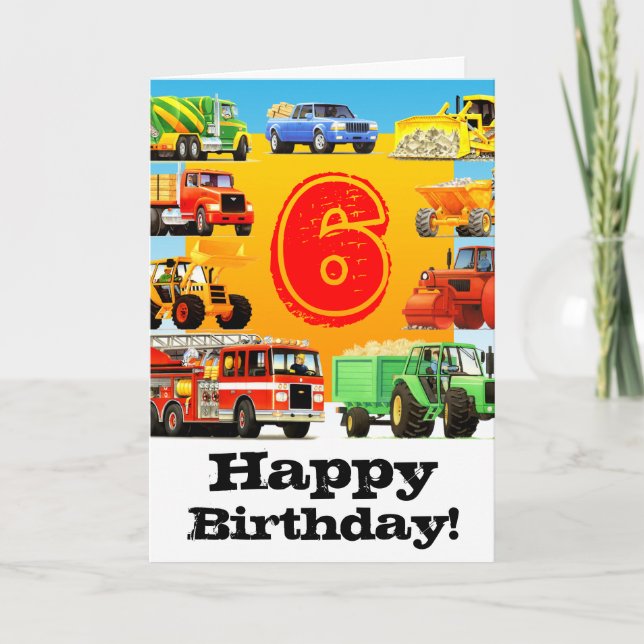 Big Trucks 6th Birthday Party Card (Front)