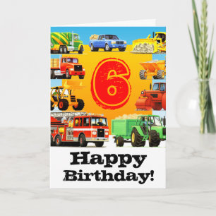 Big Trucks 6th Birthday Party Card