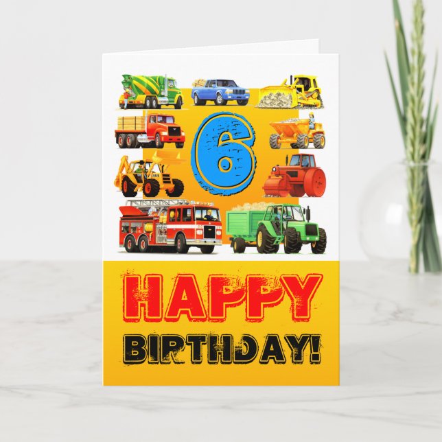 Big Trucks Boy's 6th Birthday Card (Front)