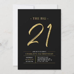 Big Twenty One   Gold & Black 21st Birthday Party Invitation