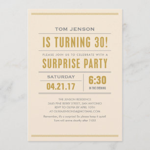 Big Type 30th Birthday Surprise Party Invitations