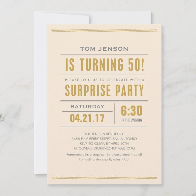 Big Type 50th Birthday Surprise Party Invitations (Front)