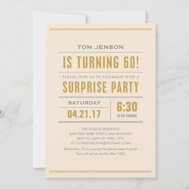 Big Type 60th Birthday Surprise Party Invitations (Front)