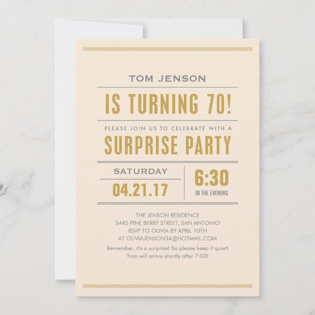 Big Type 70th Birthday Surprise Party Invitations (Front)