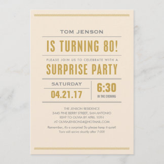 Big Type 80th Surprise Birthday Party Invitations