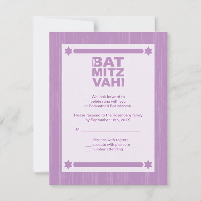 Big Type Bat Mitzvah Reply Card in Purple (Front)