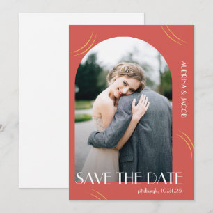 Big Typography Vibrant Red Photo Wedding Save The Date