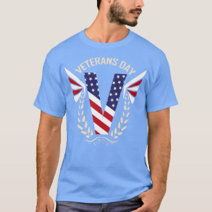 Big V In Us Flag Colours With Oak Leaves For Veter T-Shirt