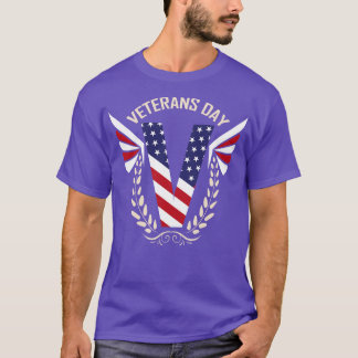 Big V In Us Flag Colours With Oak Leaves For Veter T-Shirt