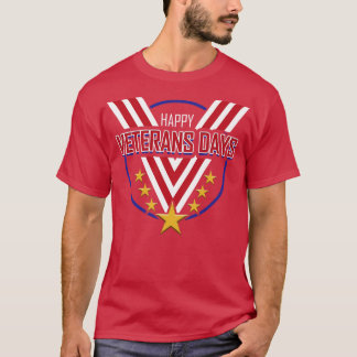 Big V Shaped Medal Ribbon Happy Veterans Day T-Shirt
