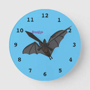 Big vampire bat cartoon illustration round clock