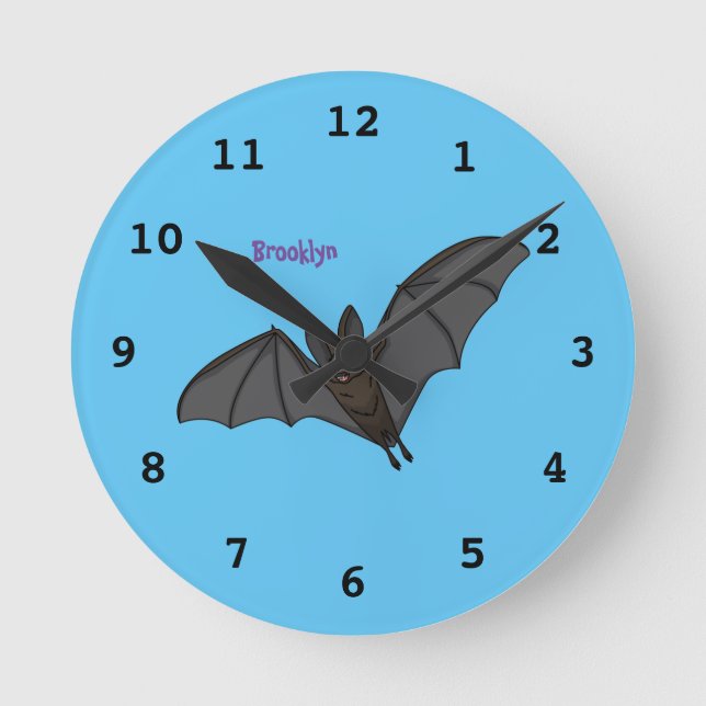 Big vampire bat cartoon illustration round clock (Front)