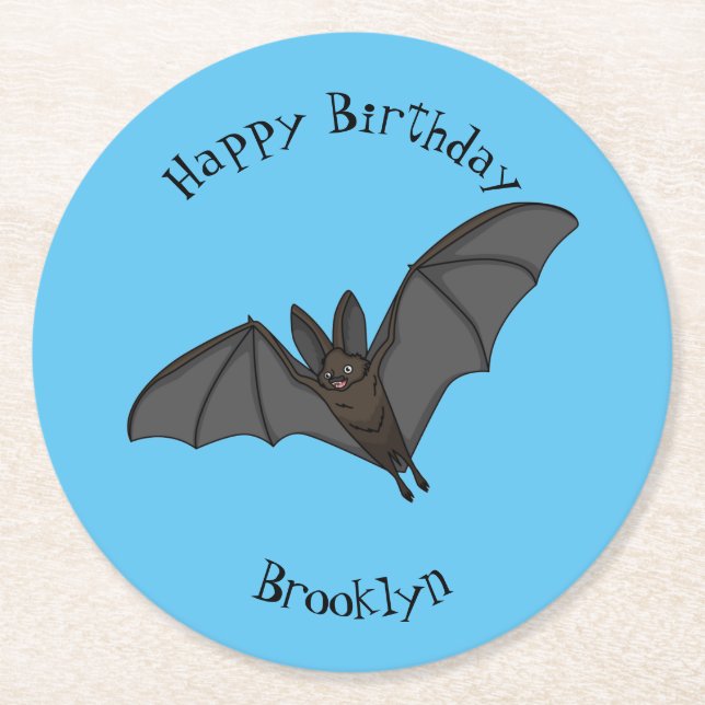 Big vampire bat cartoon illustration  round paper coaster (Front)